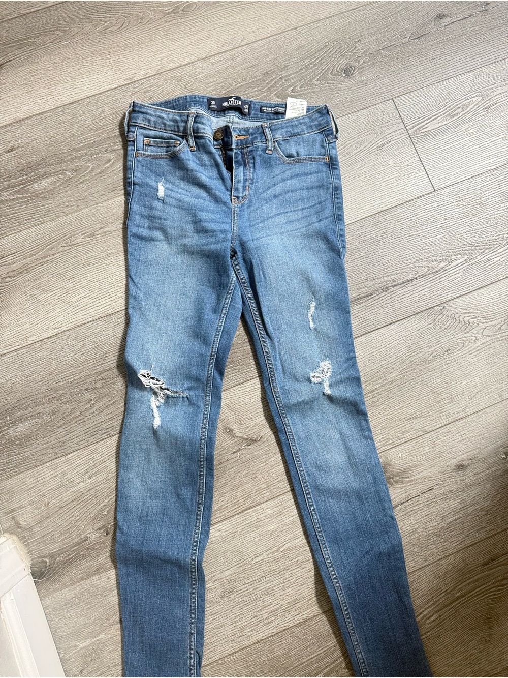 Hollister Mid-Rise Super Skinny Jeans Distressed Blue Waist 26